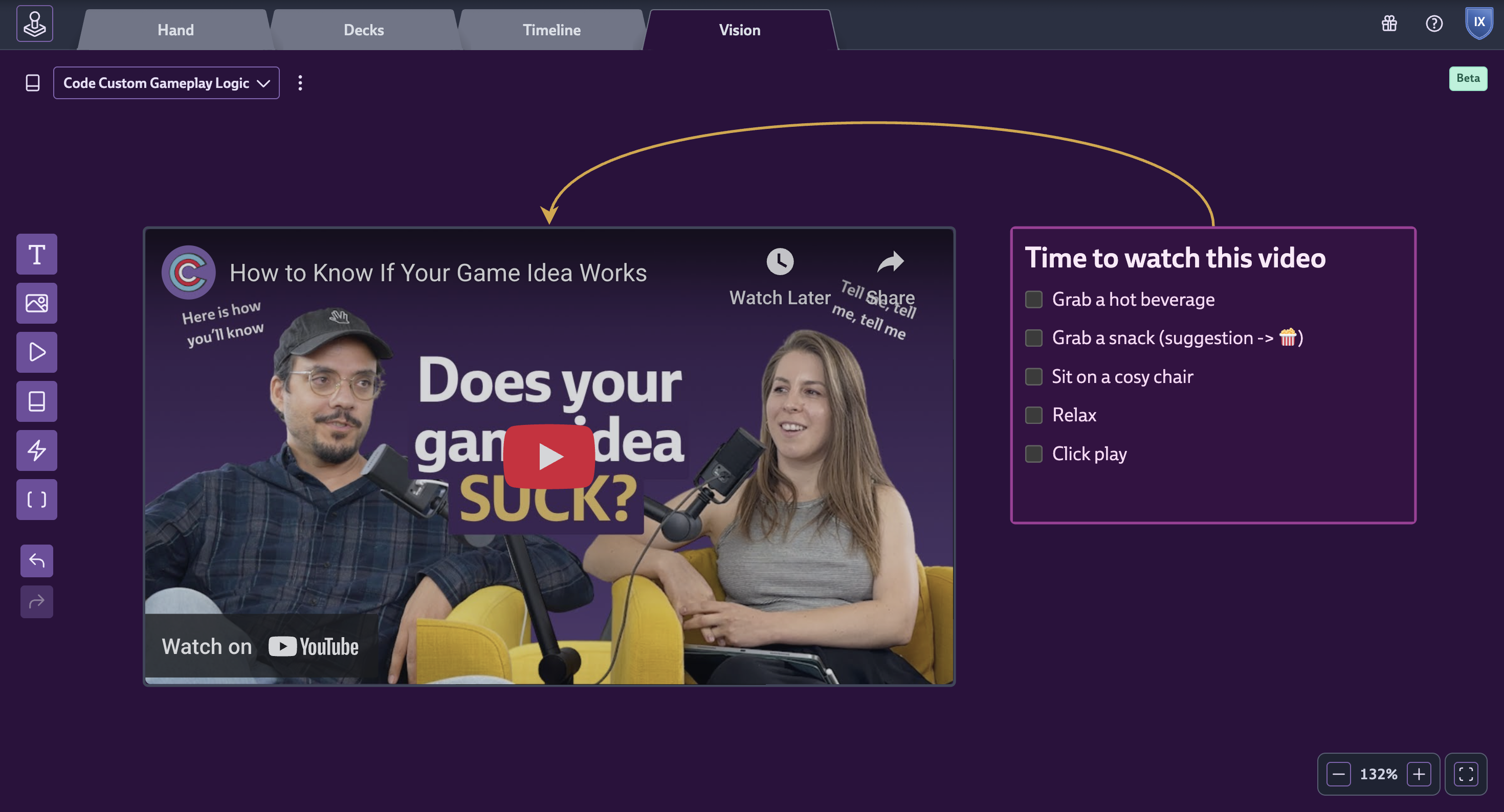 Youtube video within Vision Board